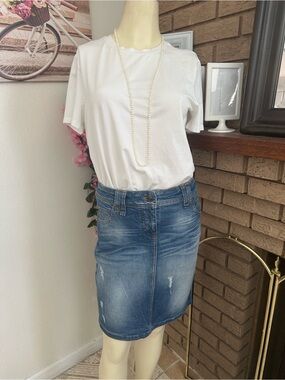 Galliano Blue Denim Jeans skirt with Brown Stitching